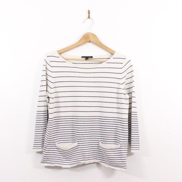 *Ann Taylor 3/4 Sleeve Black and White Stripe Top - Picture 1 of 4